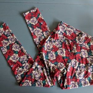 NWOT lularoe OS floral leggings red purple cream